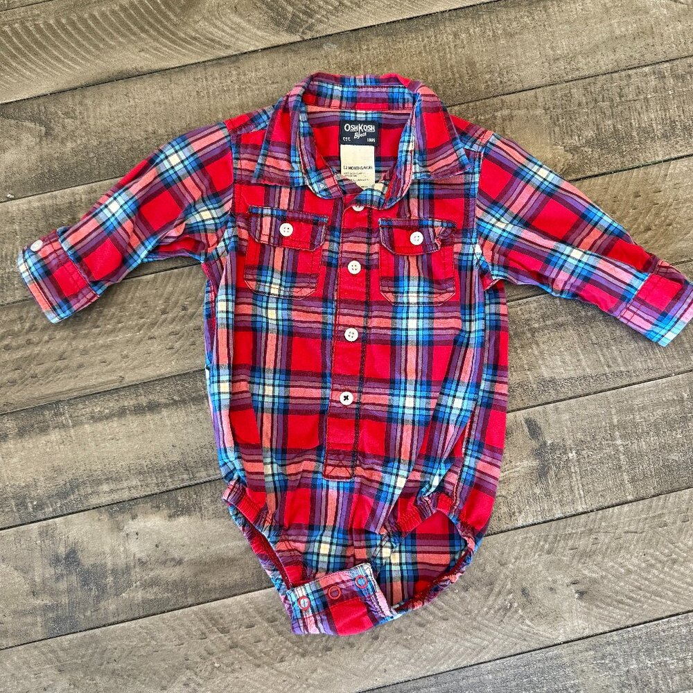 12MO Button Up Collar Bodysuit Bundle with 2 Outfits